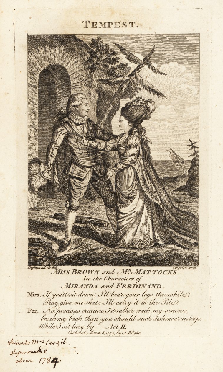 Miss Ann Brown and Mr George Mattocks as Miranda and Ferdinand in an Operatic Version of William Shakespeare