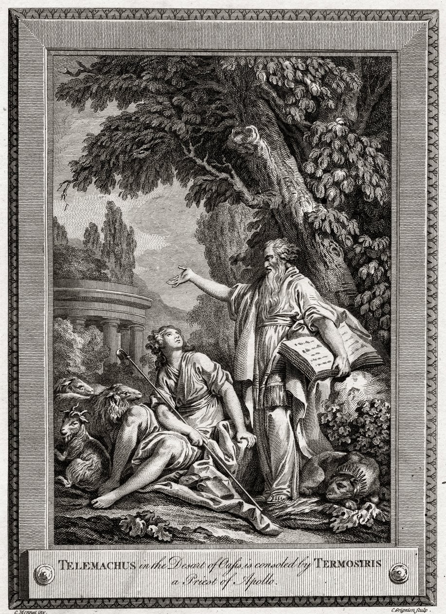 Telemachus in the Desert of Oasis, consoled by Termosiris a Priest of Apollo by Charles Grignion