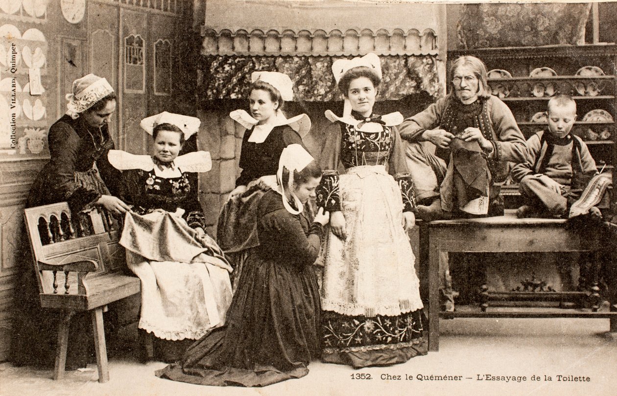 Old postcard, Breton family, Brittany, France by Augustus Kollner