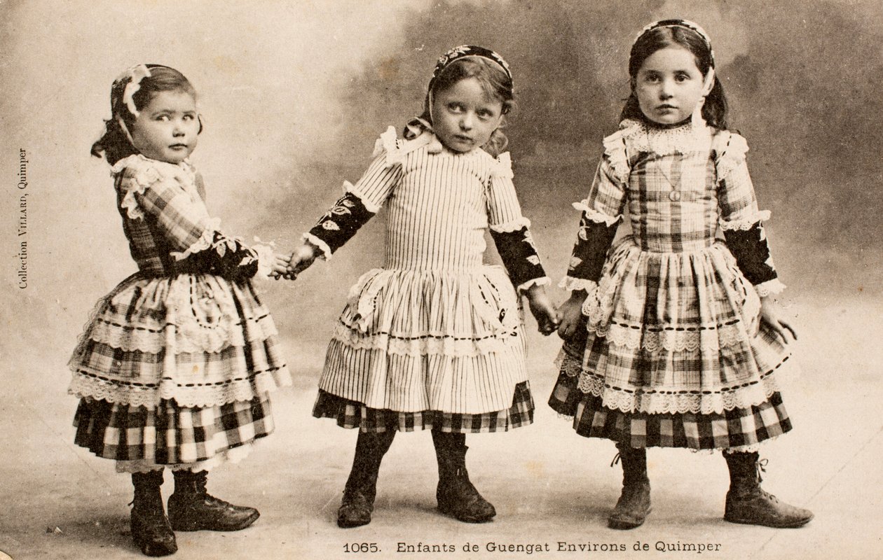 Old postcard, Children from Guengat, Finistere, Brittany, France by Augustus Kollner