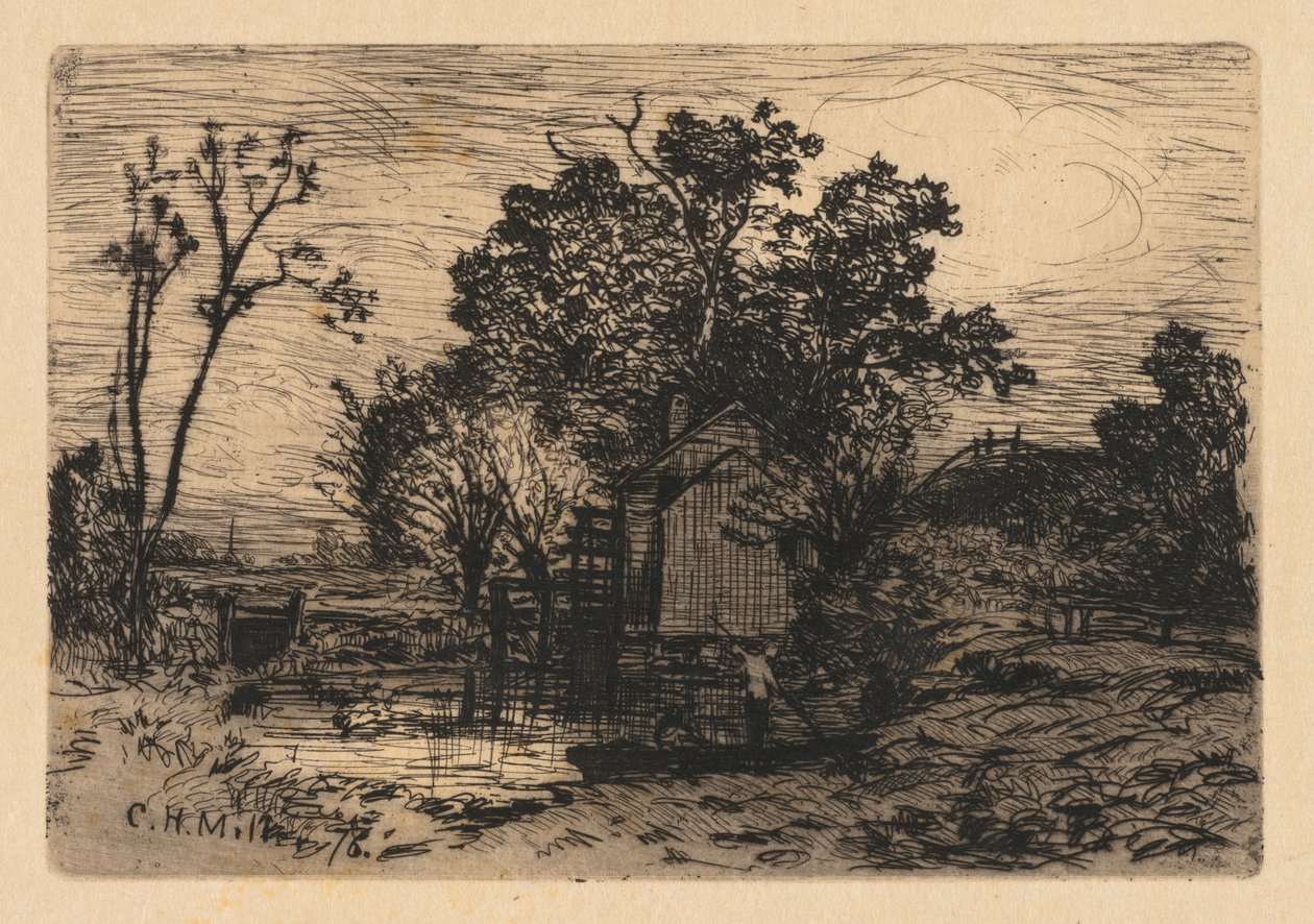 Cottage and Two Figures in a Boat by Charles Henry Miller