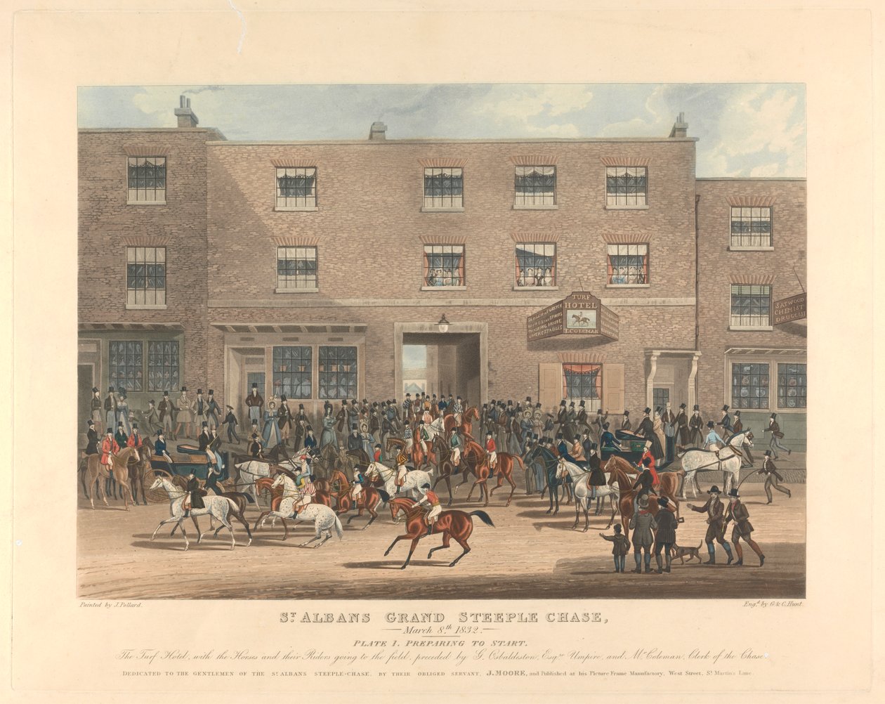 Steeple-chasing [set of six]: St. Albans Grand Steeple Chase. Plate 1. Preparing to Start by Charles Hunt