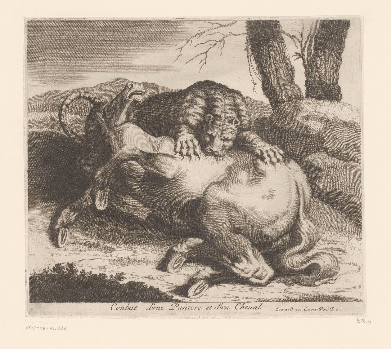 Fight between Panther and Horse (Animal Series) by Charles II Errard (attributed to)