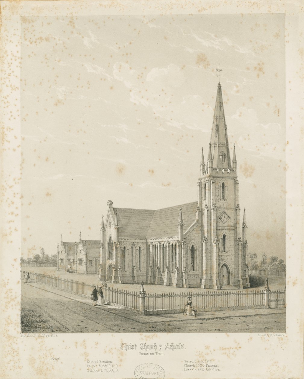 Burton-upon-Trent - Christ Church and Schools by Charles Joseph Hullmandel