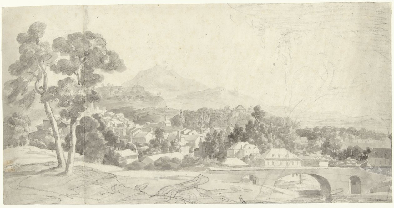 Landscape with a City by a Bridge by Charles Joseph Natoire (attributed to)