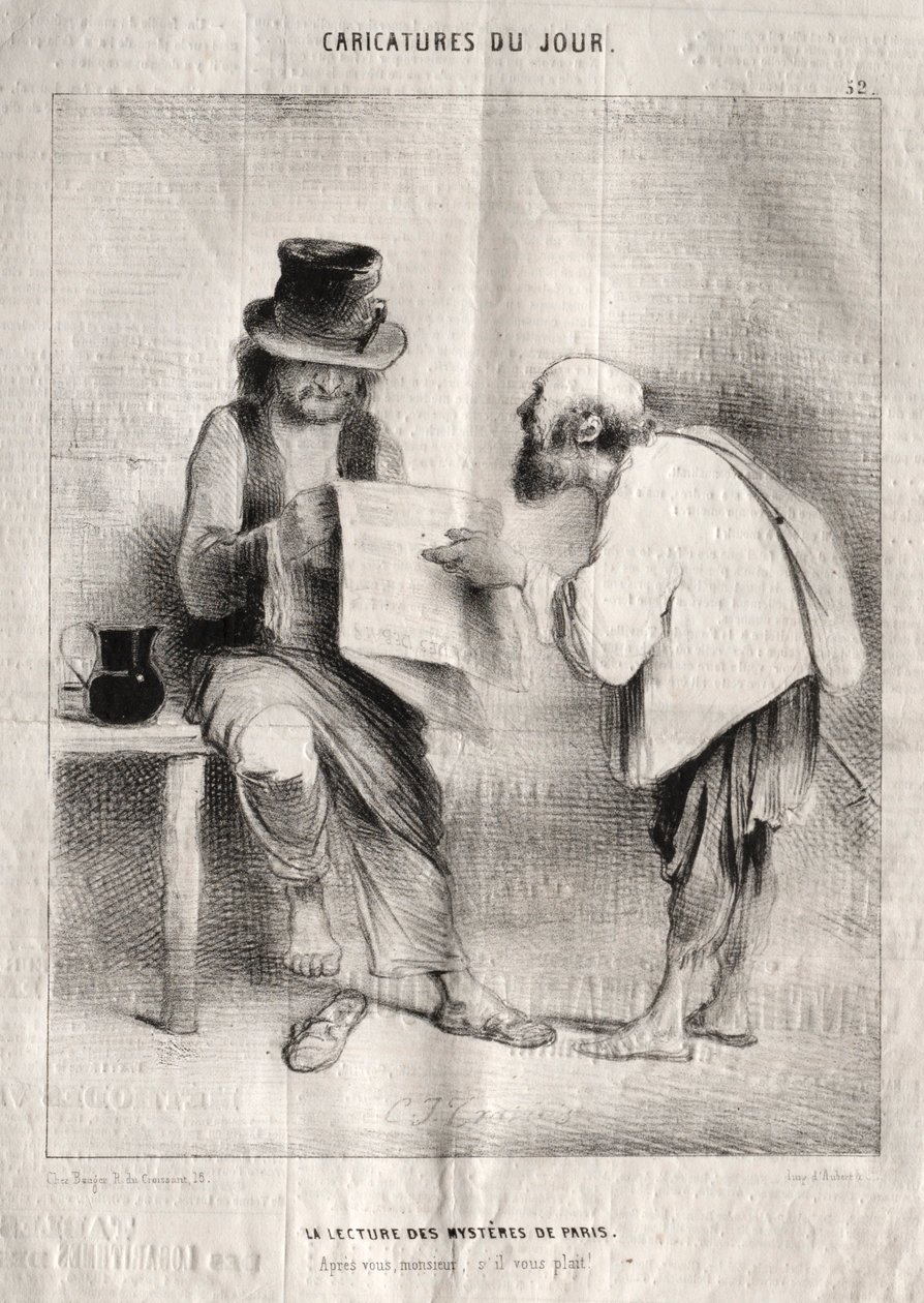 Caricatures du jour: La Lecture des mystères de Paris by Charles Joseph Traviès de Villers