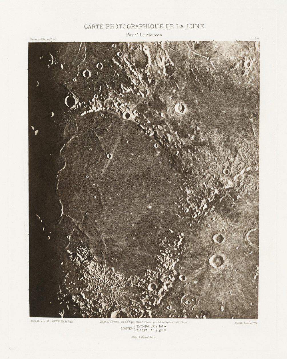 Photographic Chart of the Moon, plate IX.A, October 21 by Charles le Morvan