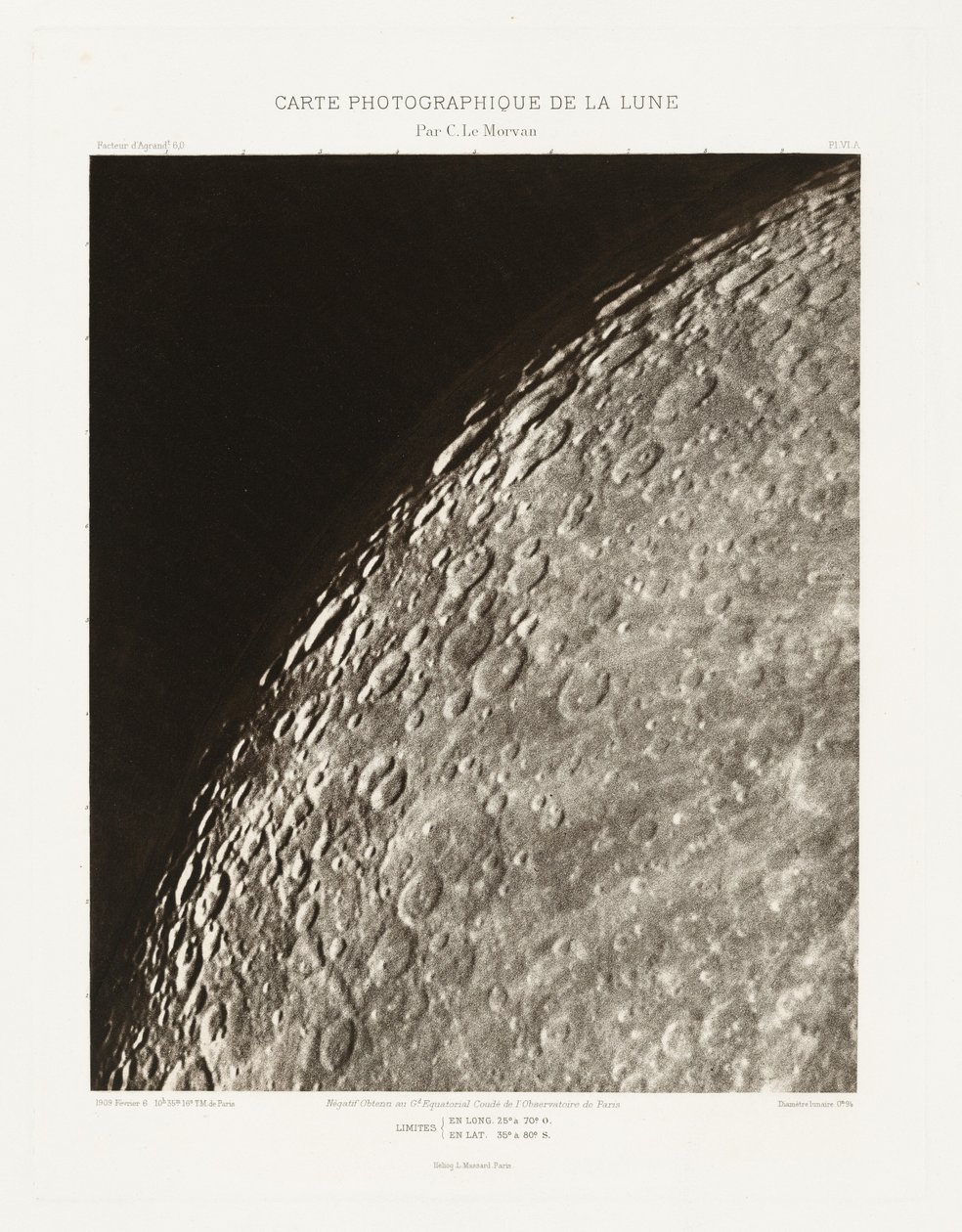 Photographic Chart of the Moon, plate VI.A, February 6 by Charles le Morvan
