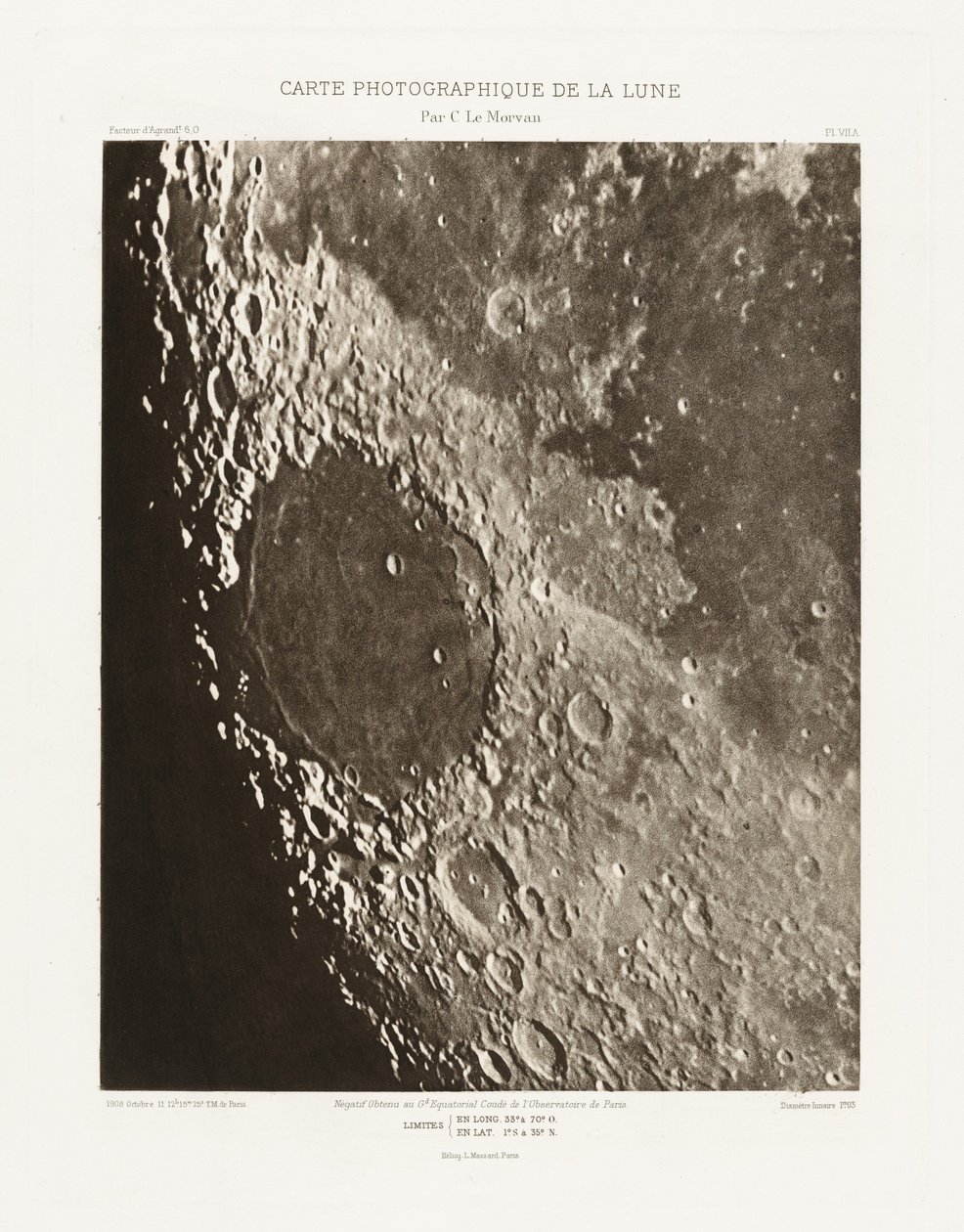 Photographic Chart of the Moon, plate VII.A, October 11 by Charles le Morvan