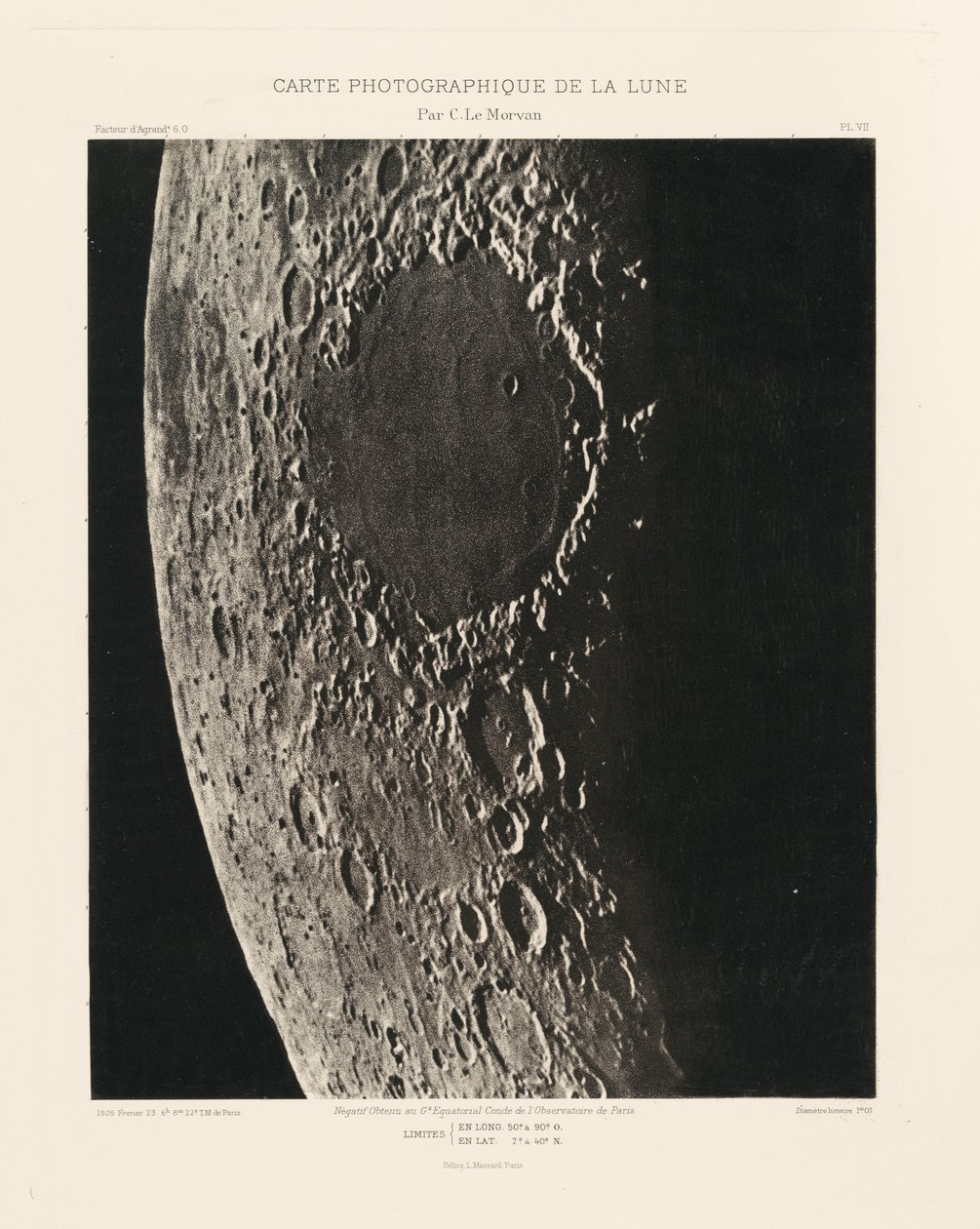Photographic Chart of the Moon, plate VII, February 23 by Charles le Morvan
