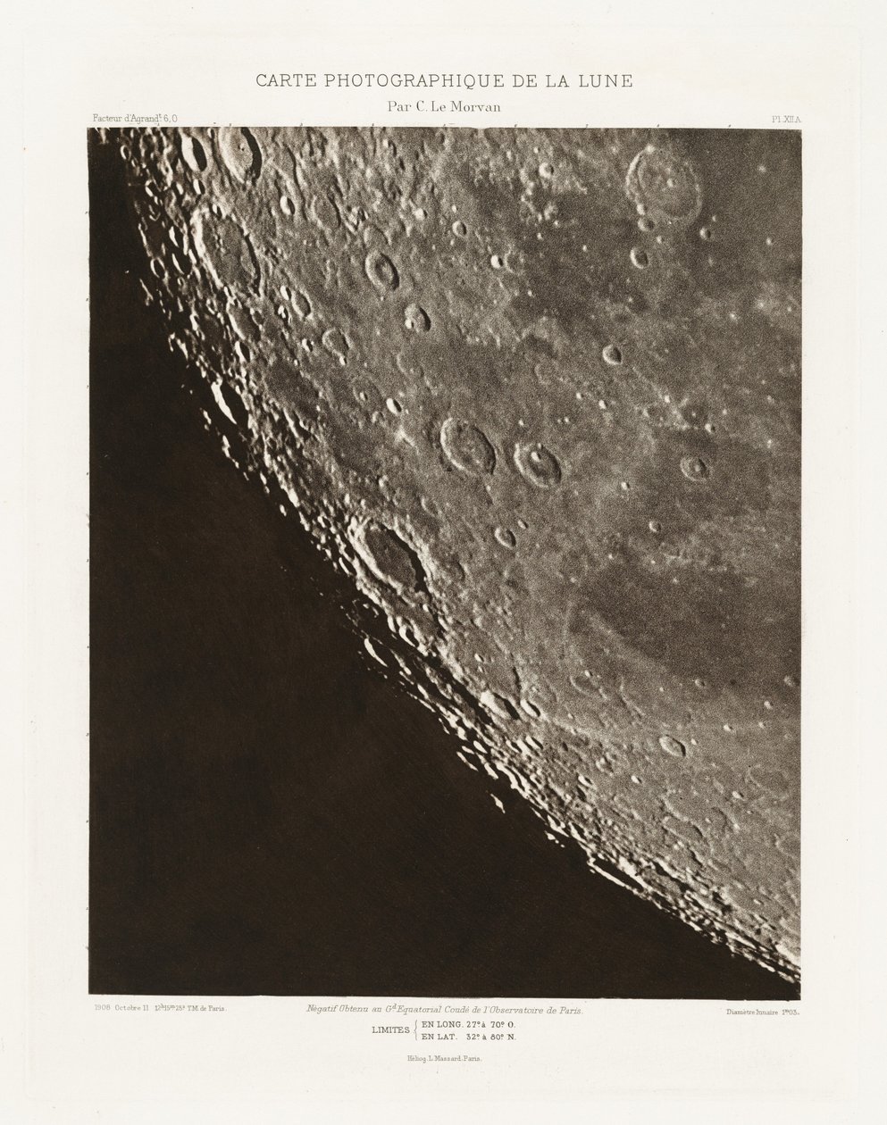 Photographic Chart of the Moon, plate XII.A, October 11 by Charles le Morvan