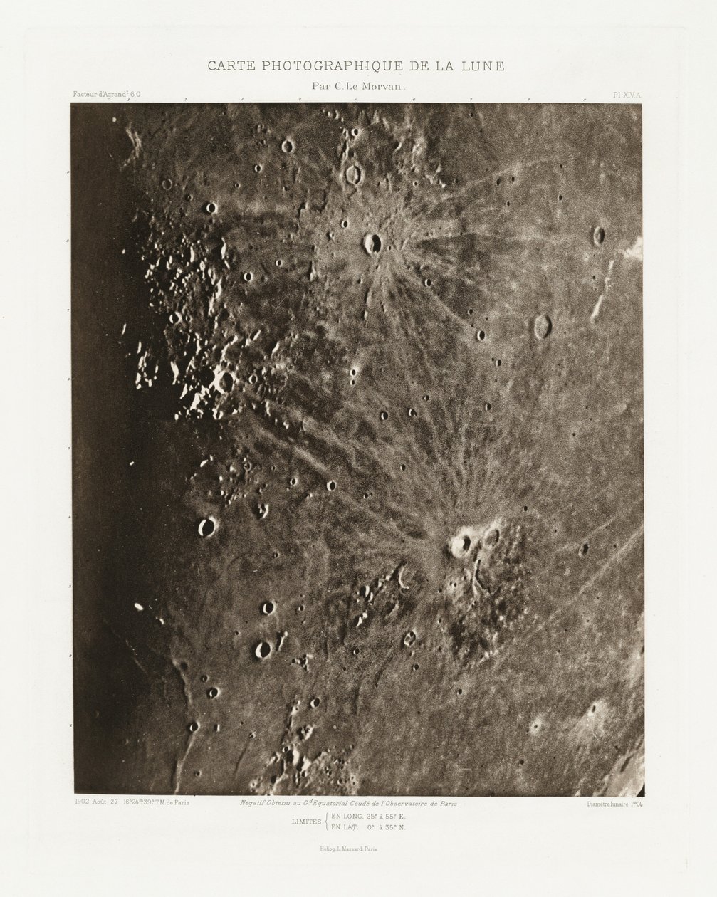 Photographic Chart of the Moon, plate XIV.A, August 27 by Charles le Morvan