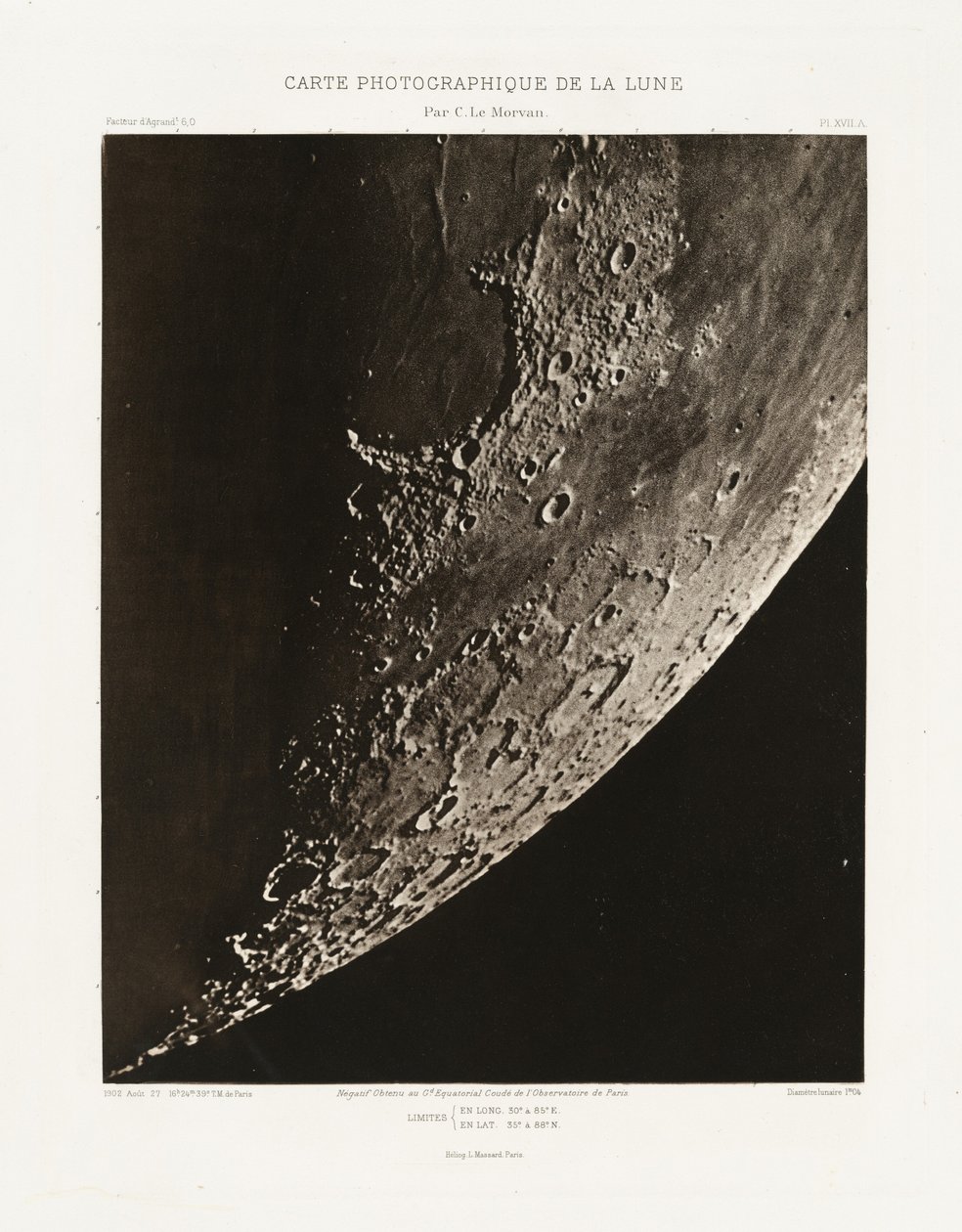 Photographic Chart of the Moon, plate XVII.A, August 27 by Charles le Morvan