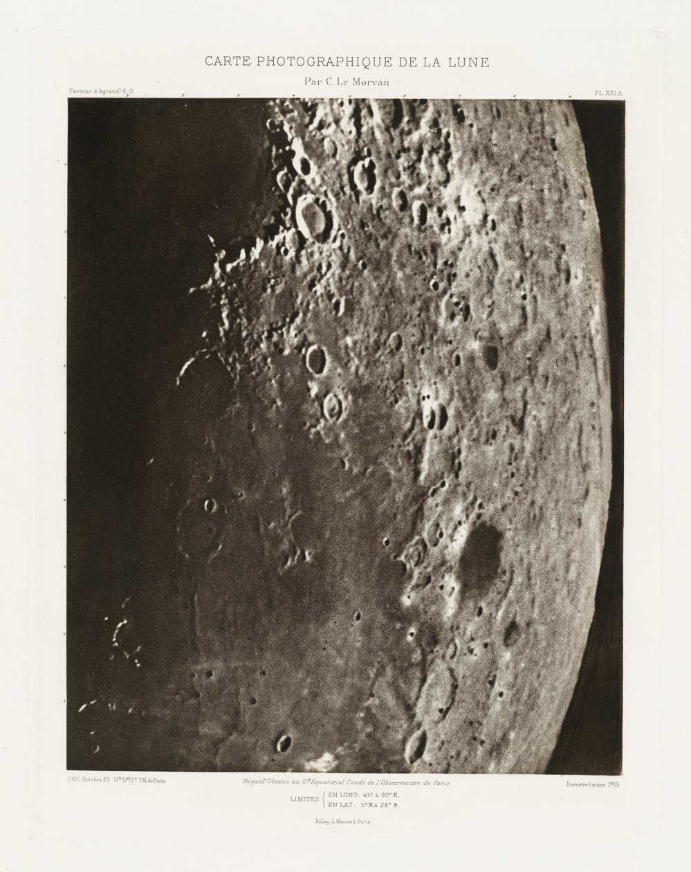 Photographic Chart of the Moon, plate XXI.A, October 23 by Charles le Morvan
