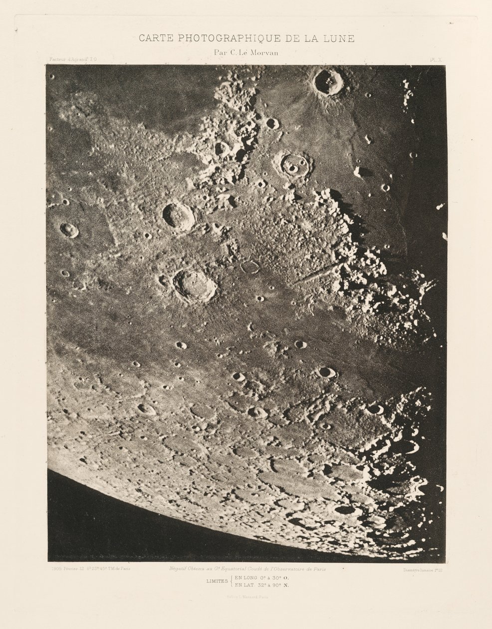 Photographic Chart of the Moon, plate X, February 12 by Charles le Morvan