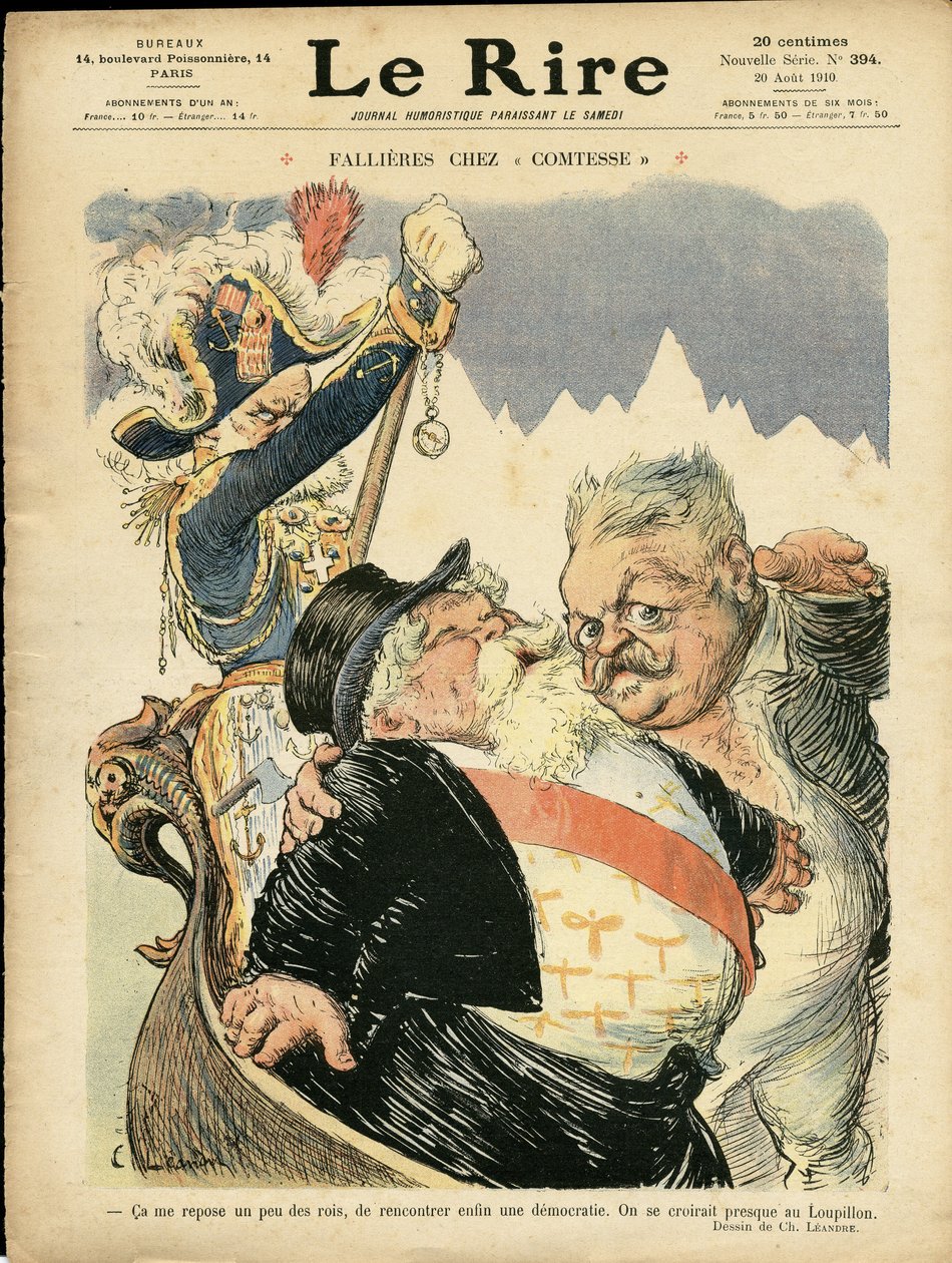 Illustration by Charles Leandre for the Cover of Le Rire, 20/08/10 - Fallieres at the Countess - Italy, President of the Republic, Hat, Identifier, Venice - Fallieres Armand by Charles Leandre