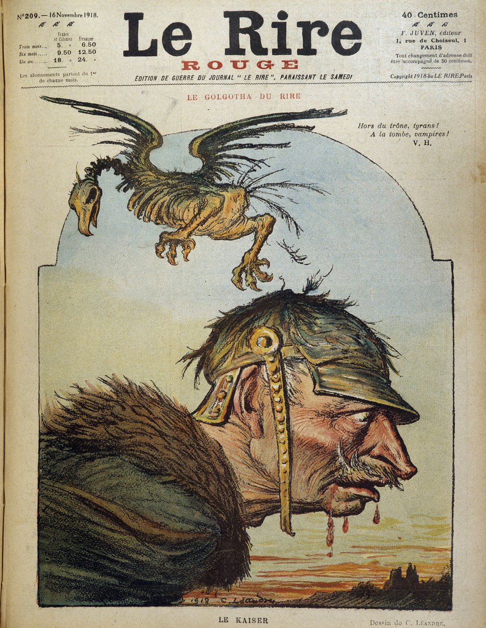 Le Kaiser: William II - Cartoon by Charles Leandre in Le Rire rouge from 16/11/1918 by Charles Leandre