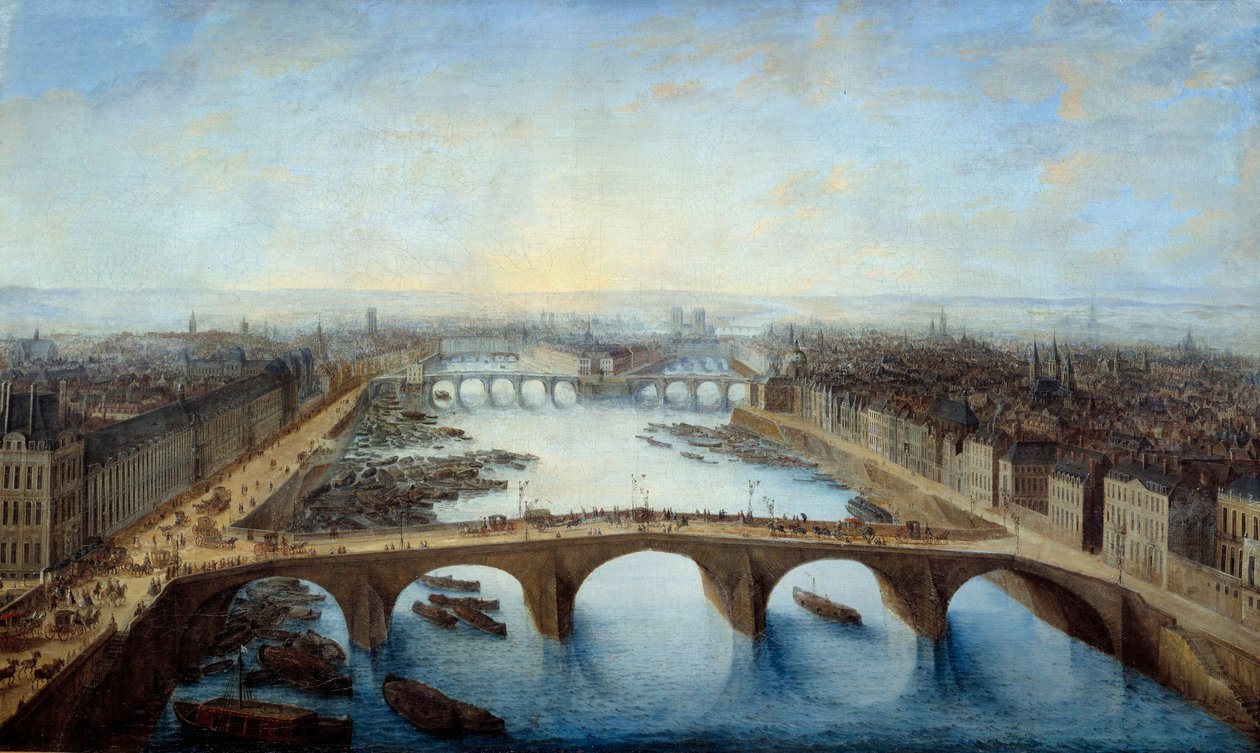 Panoramic view of Paris over the Pont Royal in 1741 (Painting by Charles Grevenbroeck) by Charles Leopold Grevenbroeck