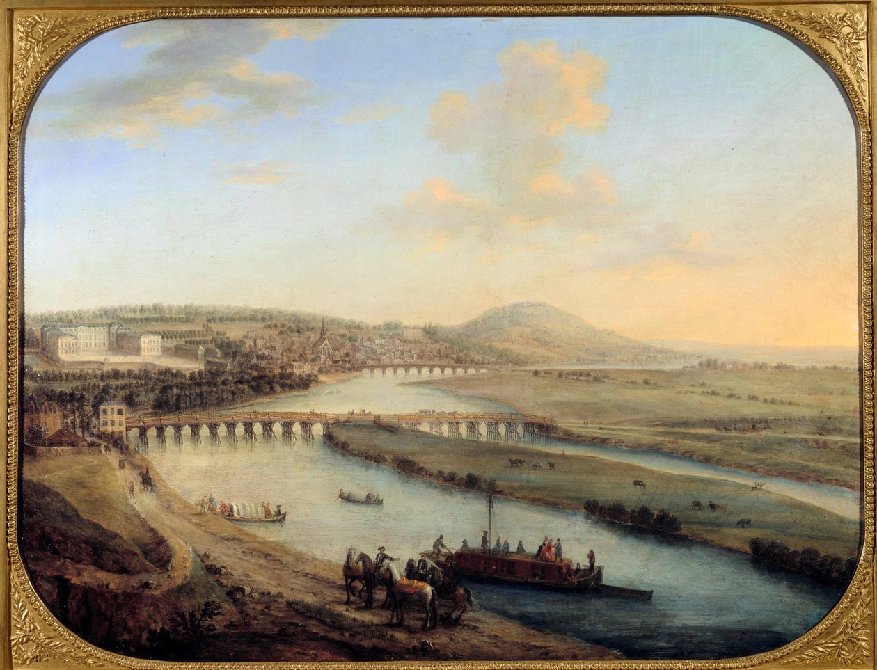 View of Seguin Island, the bridge of Sevres and Saint Cloud Panorama from the west of Paris by Charles Leopold Grevenbroeck