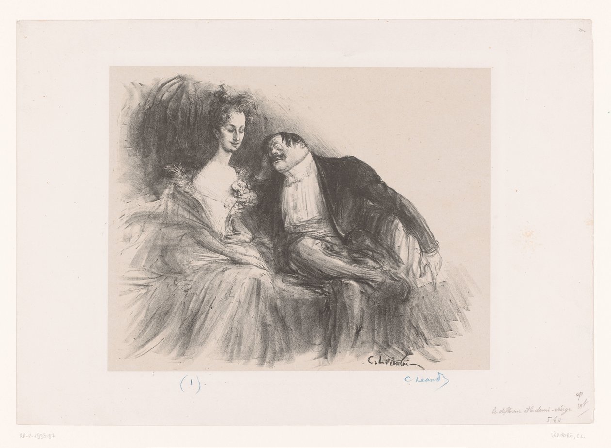 Man with Glasses Looking at Young Woman by Charles Lucien Leandre
