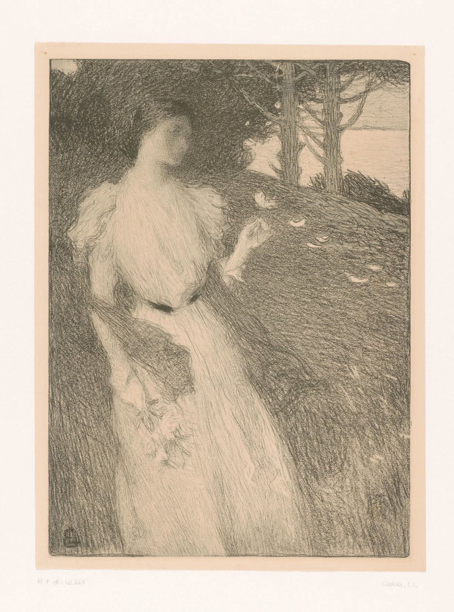 Woman Letting Flower Petals Blow Away in the Wind by Charles Lucien Leandre