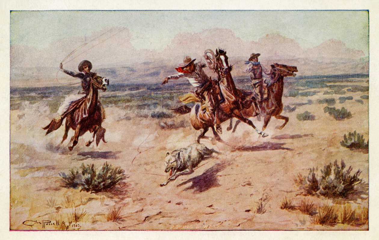 Cowboys Chasing a Prairie Wolf by Charles Marion Russell