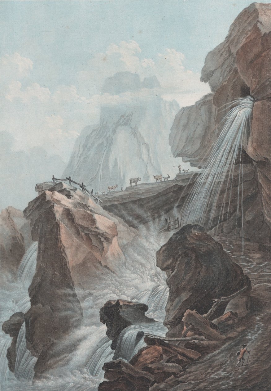 View of the Gelten Torrent Waterfall, 1785 by Charles Melchior Descourtis