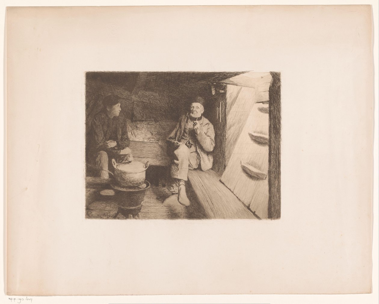 Two Men Resting in the Hold of a Ship by Charles Mertens
