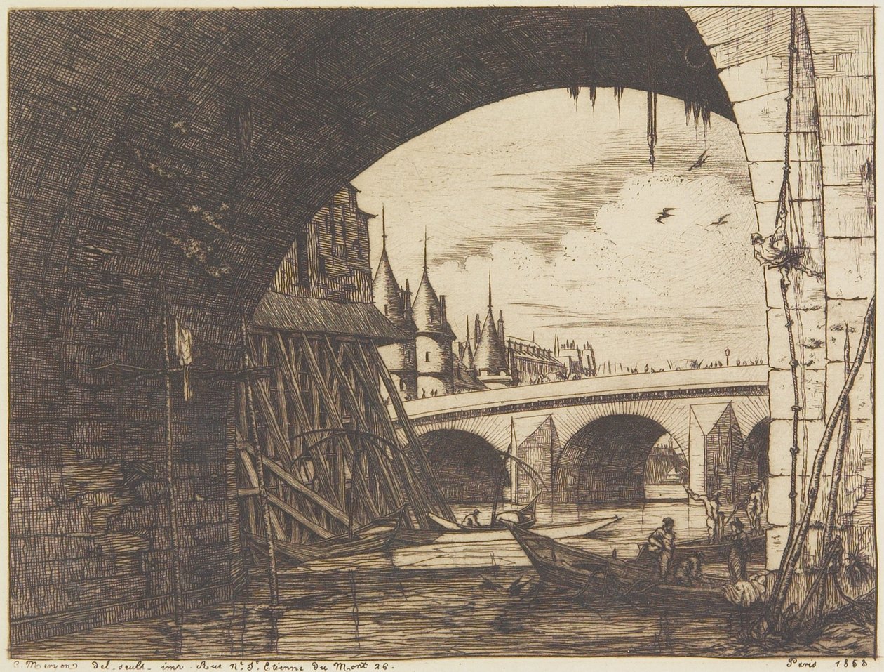 An Arch of the Notre-Dame Bridge by Charles Meryon