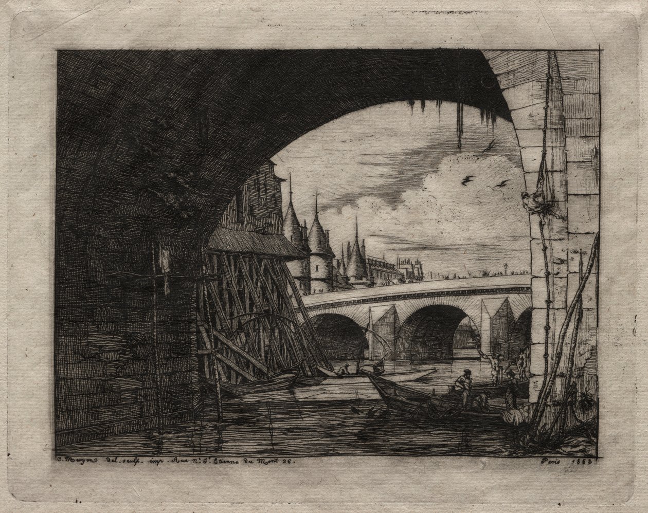 Etchings of Paris: An Arch of the Notre Dame Bridge by Charles Meryon