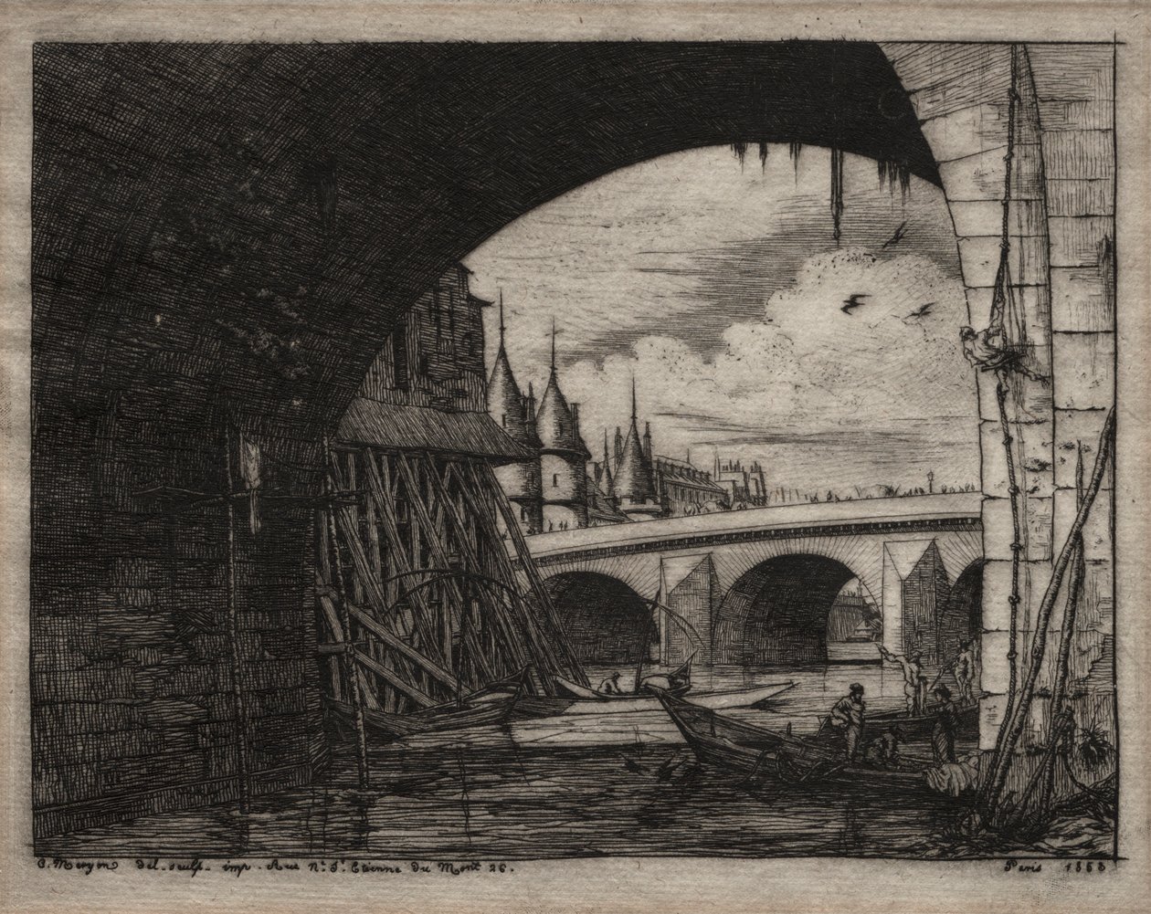 Etchings of Paris: An Arch of the Notre Dame Bridge, 1853 by Charles Meryon
