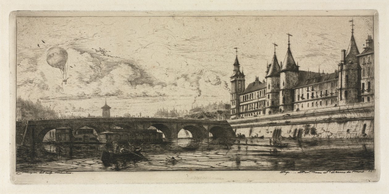 Etchings of Paris: The Exchange Bridge by Charles Meryon