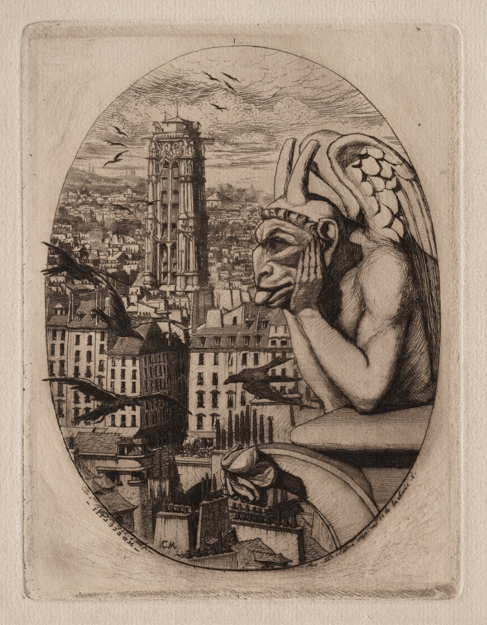 Etchings of Paris: The Gargoyle by Charles Meryon