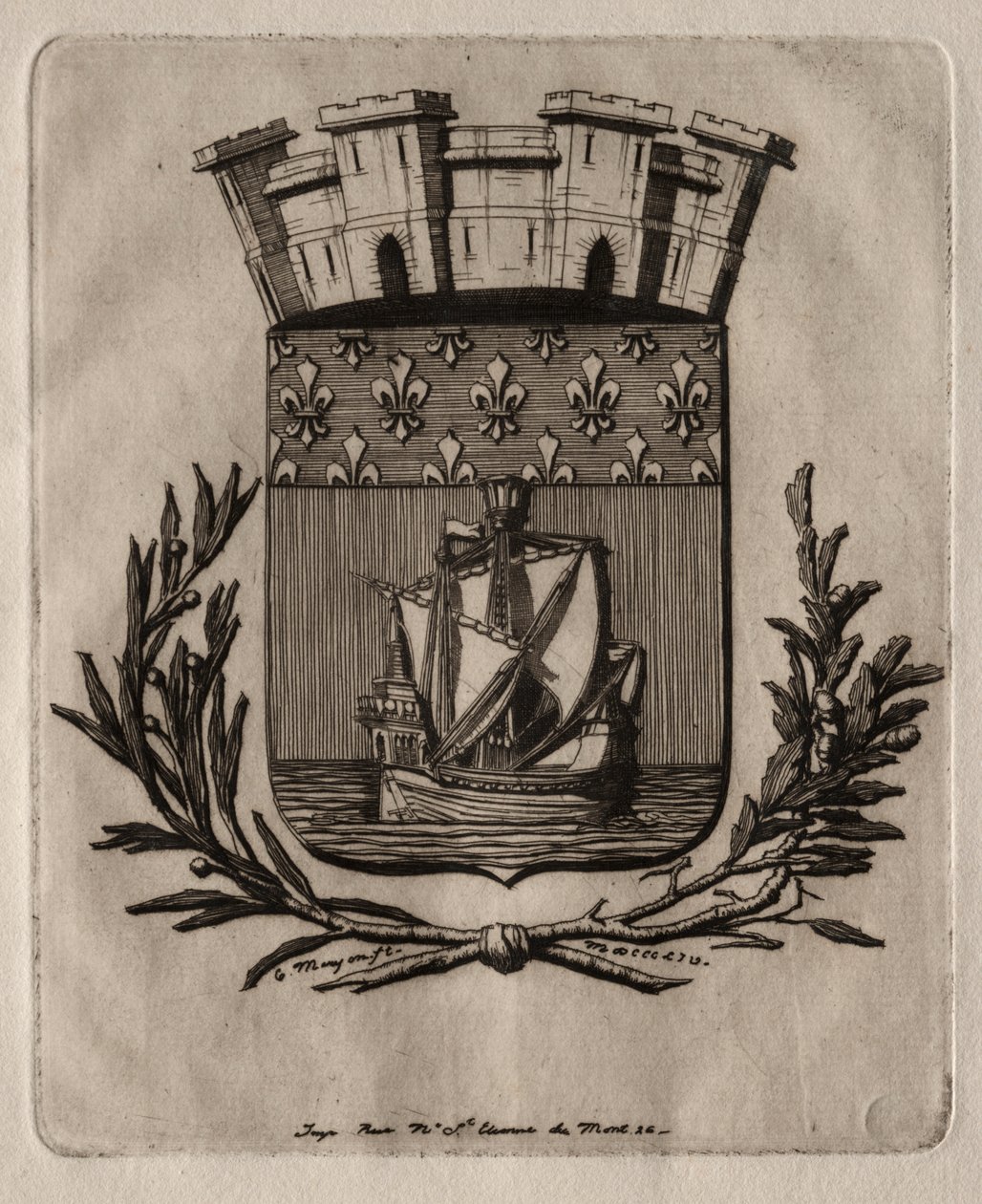 Etchings of Paris: The Symbolical Arms of the City of Paris by Charles Meryon