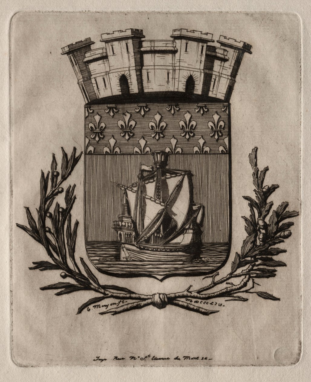 Etchings of Paris: The Symbolical Arms of the City of Paris, 1854 by Charles Meryon