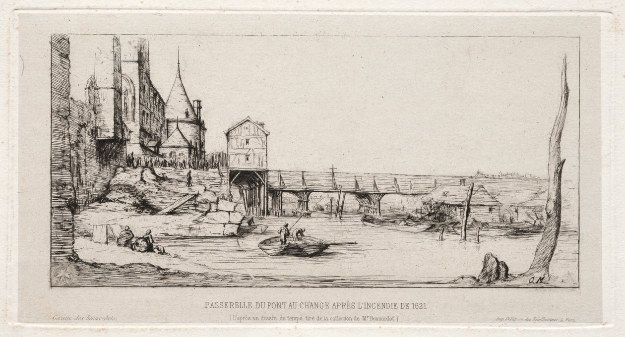 Footbridge Temporarily Replacing the Exchange Bridge, Paris, after the fire of 1621 by Charles Meryon