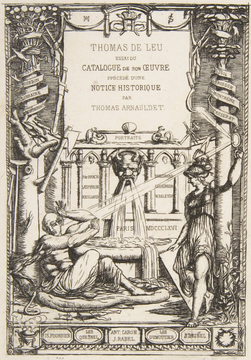 Frontispiece for the Catalogue of the Work of Thomas De Leu (1866) by Charles Meryon