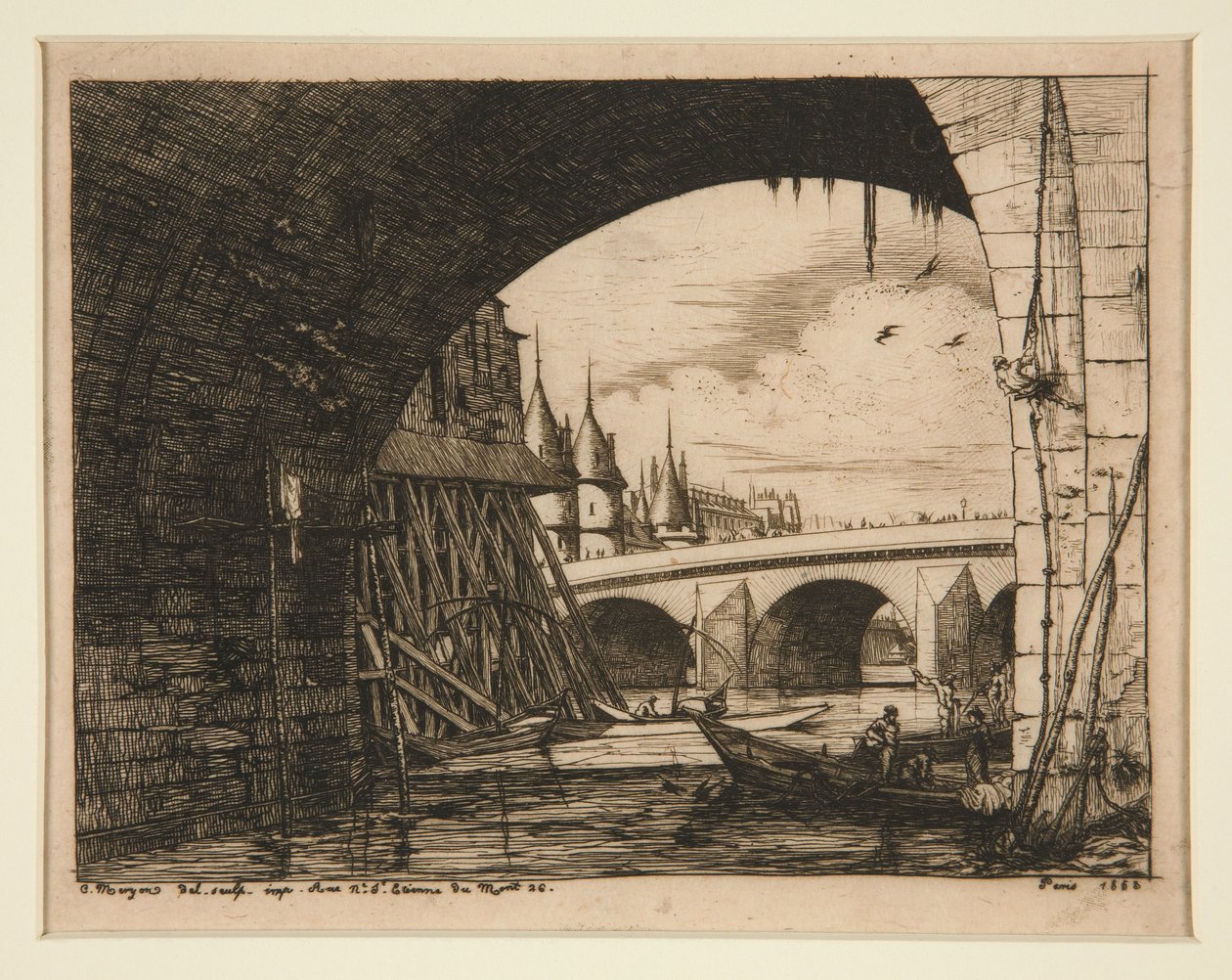 The Arch of the Notre-Dame Bridge, Paris by Charles Meryon
