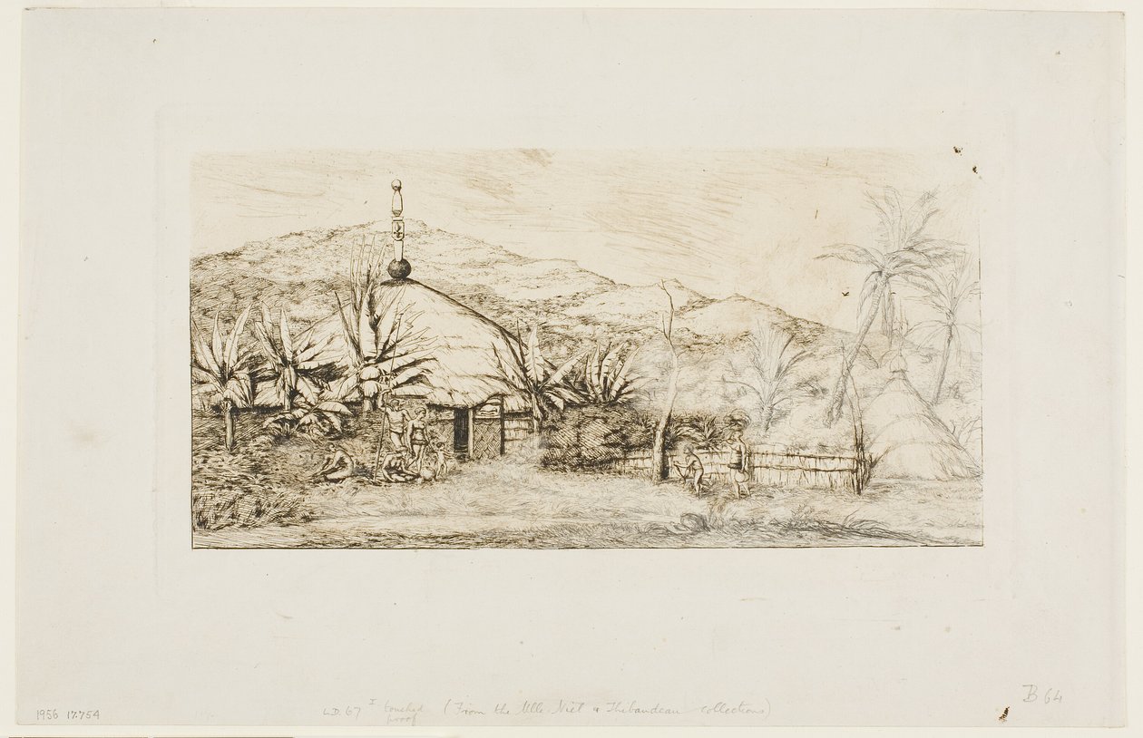 New Caledonia: Large Native Hut on the Road from Balade to Puépo, 1845 by Charles Meryon