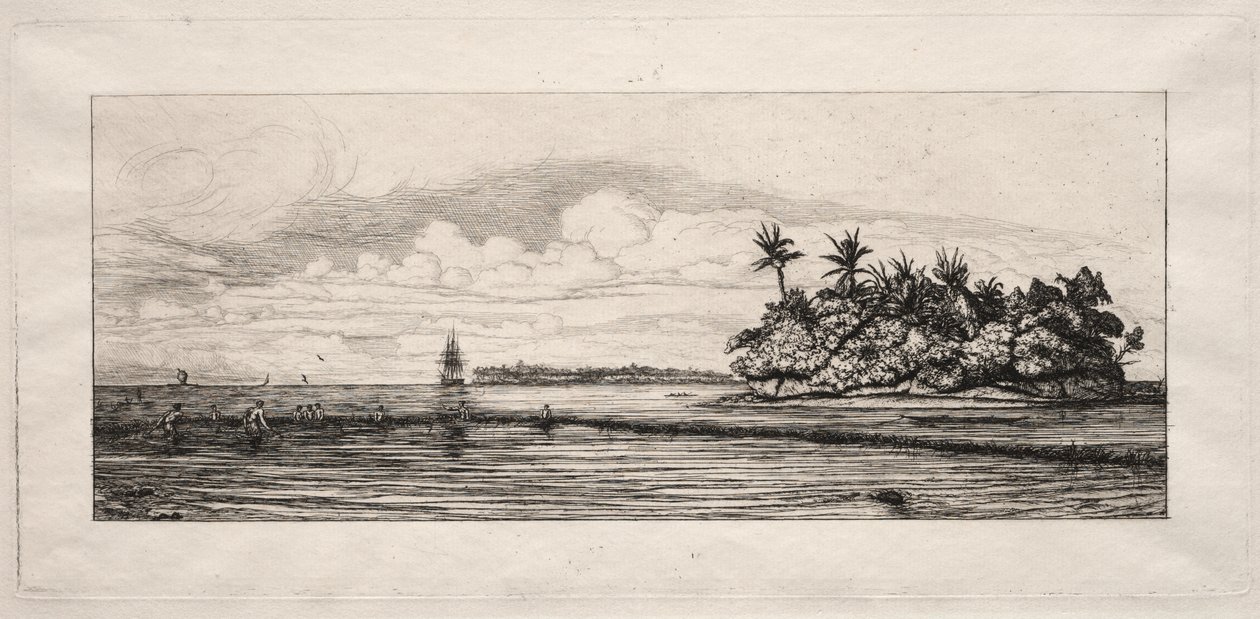 Oceania: Fishing near Islands with Palms in the Uea or Wallis Group by Charles Meryon