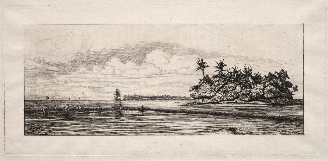 Oceania: Fishing near Islands with Palms in the Uea or Wallis Group by Charles Meryon