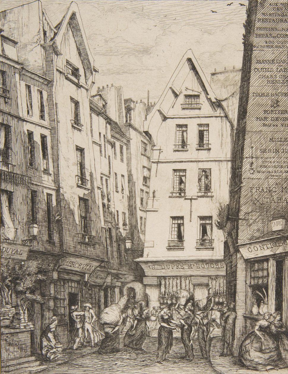 Rue Pirouette aux Halles, Paris, after Laurence by Charles Meryon