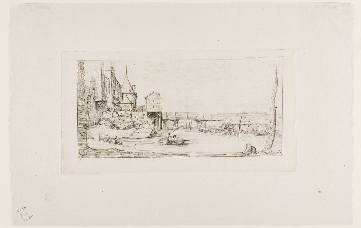 The Footbridge Temporarily Replacing the Pont-au-Change, Paris, After the Fire of 1621 by Charles Meryon