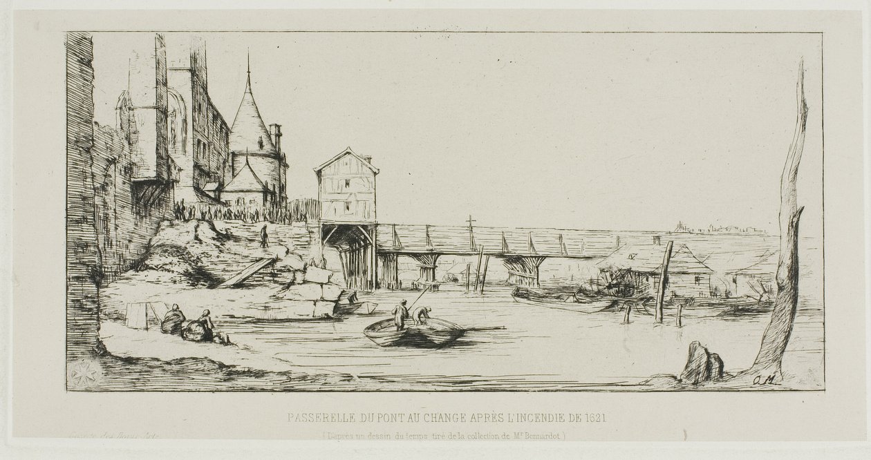 The Footbridge Temporarily Replacing the Pont-au-Change, Paris, After the Fire of 1621 by Charles Meryon