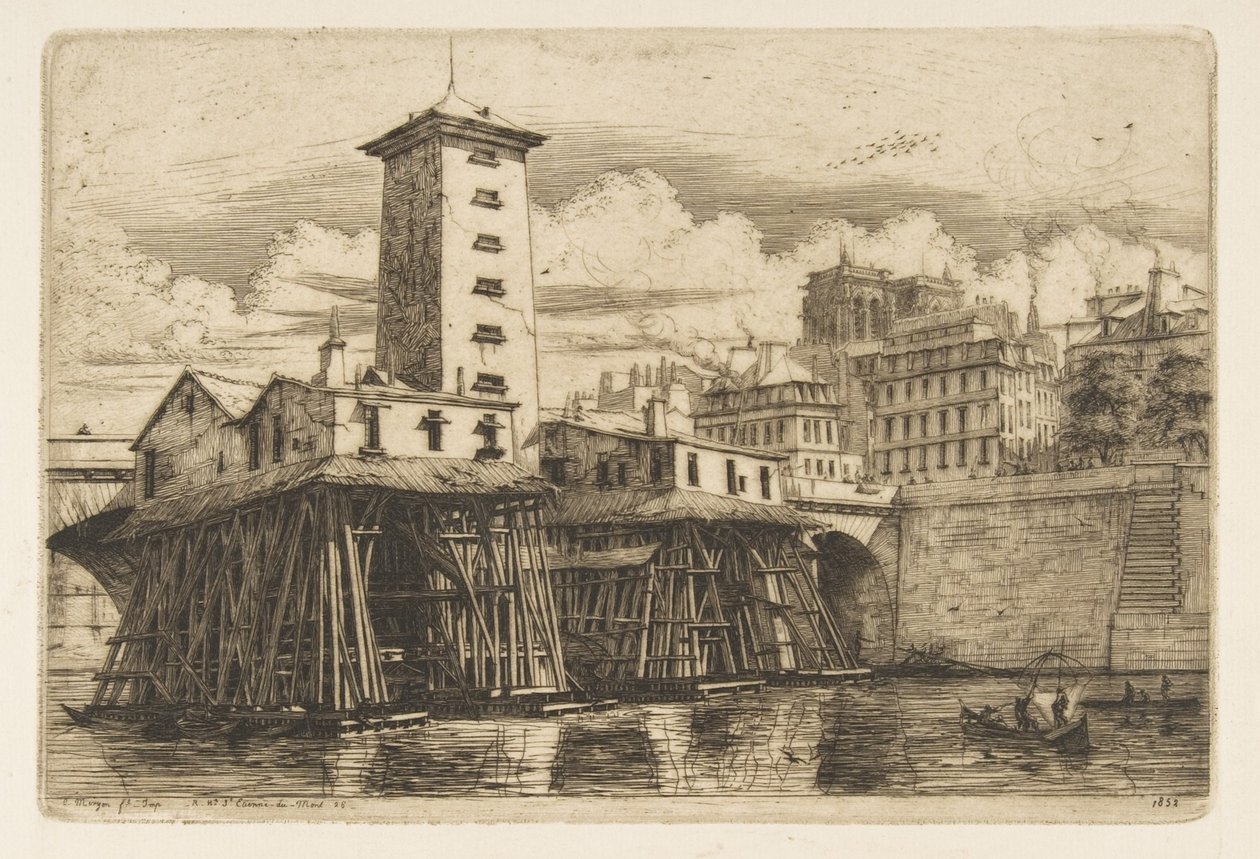 The Notre-Dame Pump, Paris by Charles Meryon