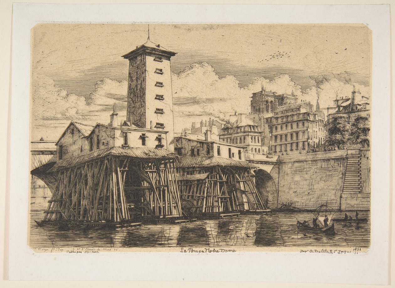The Notre-Dame Pump, Paris, from "Etchings of Paris" by Charles Meryon