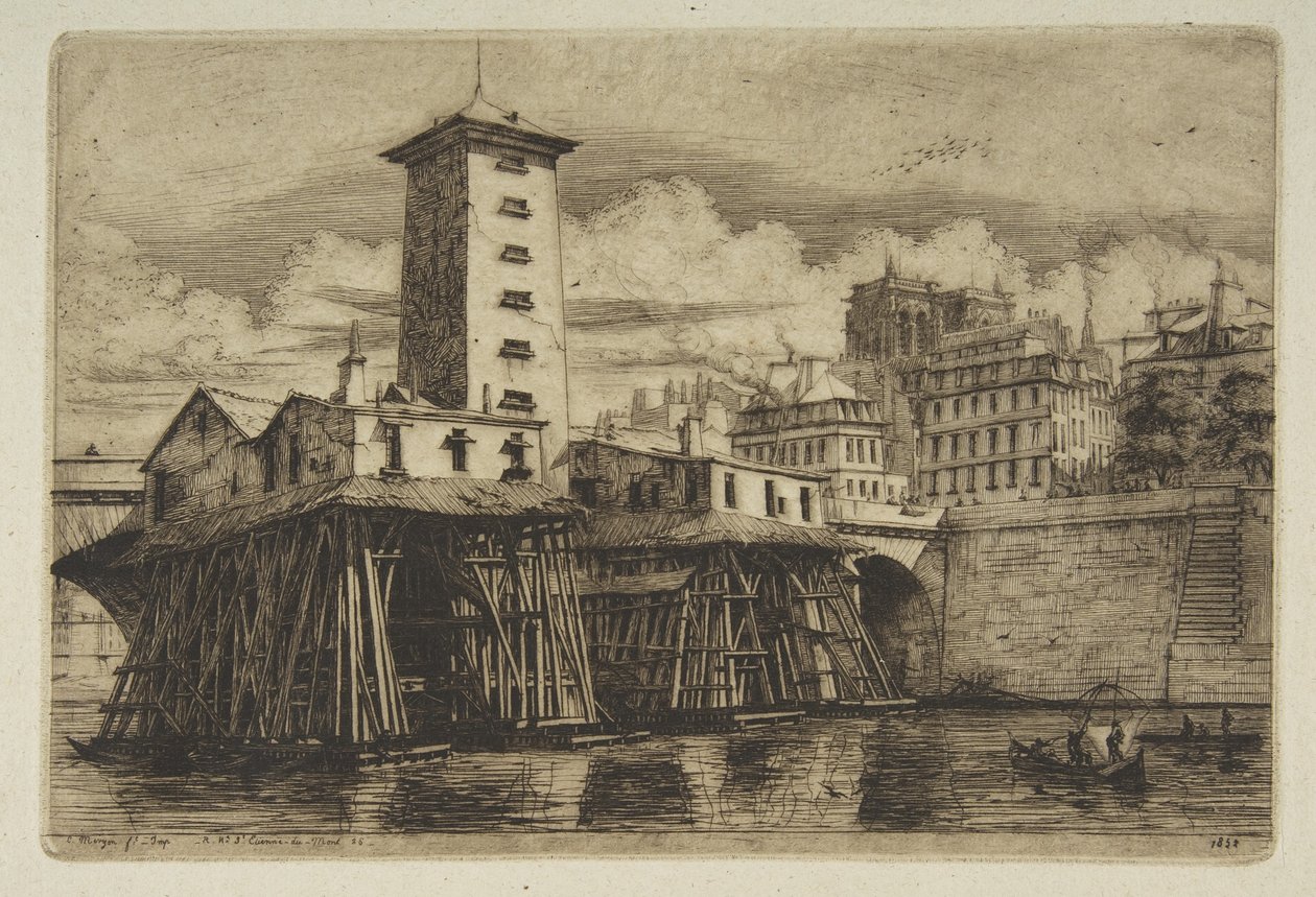 The Notre-Dame Pump, from "Etchings of Paris" by Charles Meryon