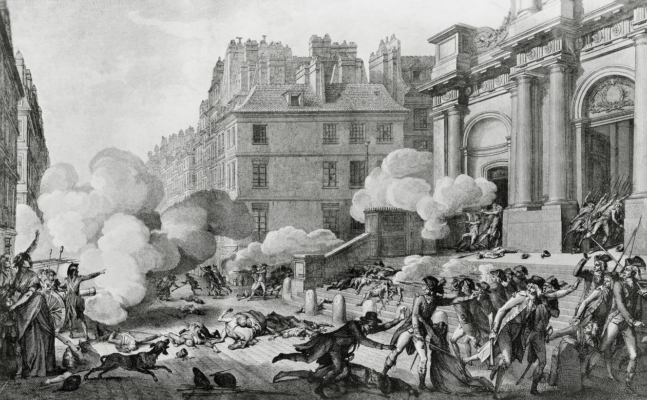 Napoleon Bonaparte quelling of Royalist revolt in front of Eglise Saint-Roch in Paris by Charles Monnet