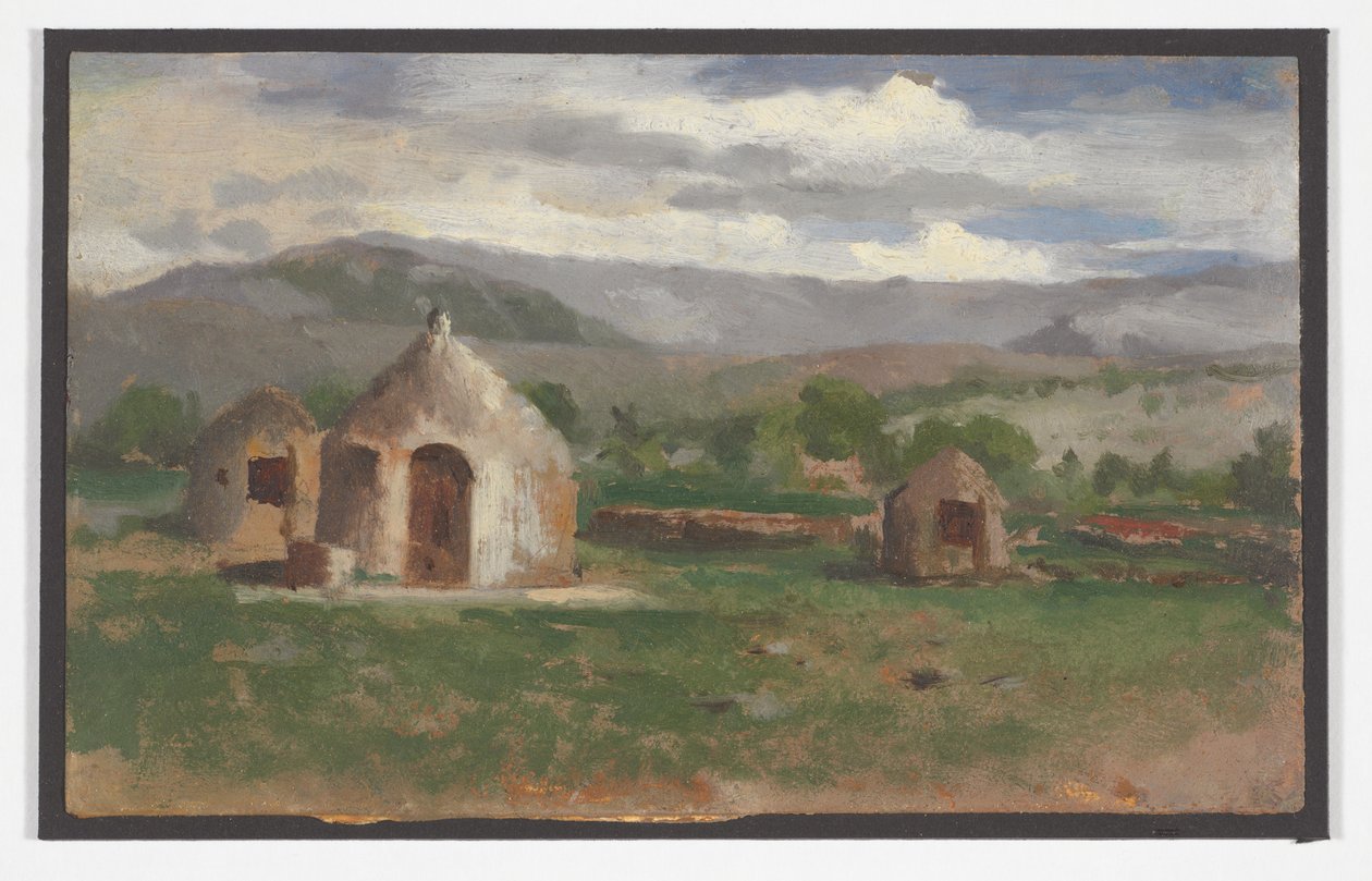 Landscape Sketch with Primitive Huts, Provence by Charles Nègre