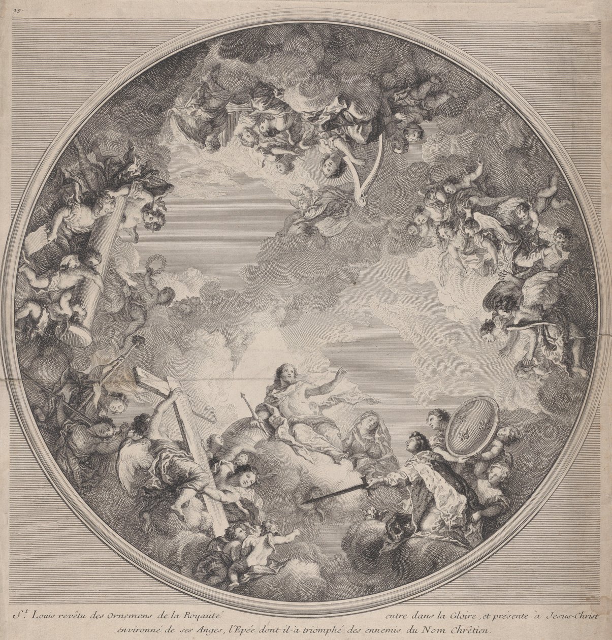 Saint Louis presenting his sword to Christ, after a ceiling design, 1755-90 by Charles Nicolas Cochin